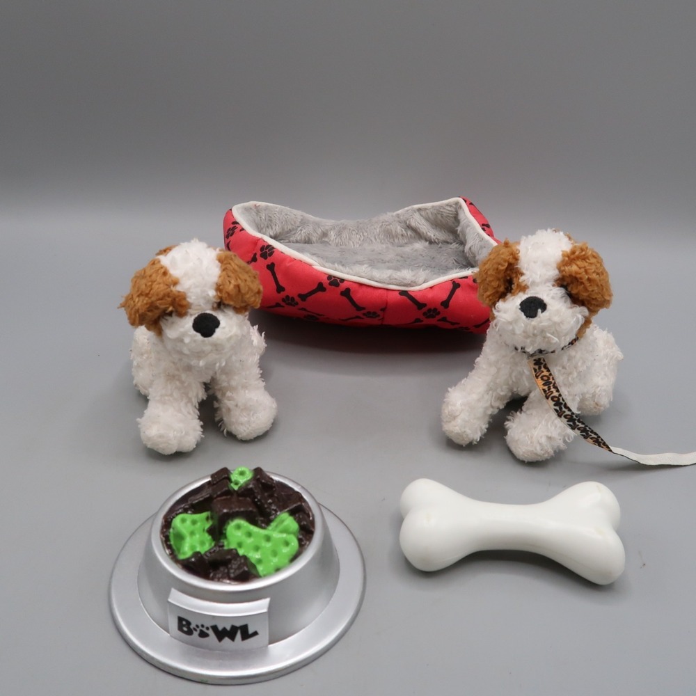 2 Our Generation Puppy Dog Brown White OG Leash Pet Mini Plush 6" Toy lot